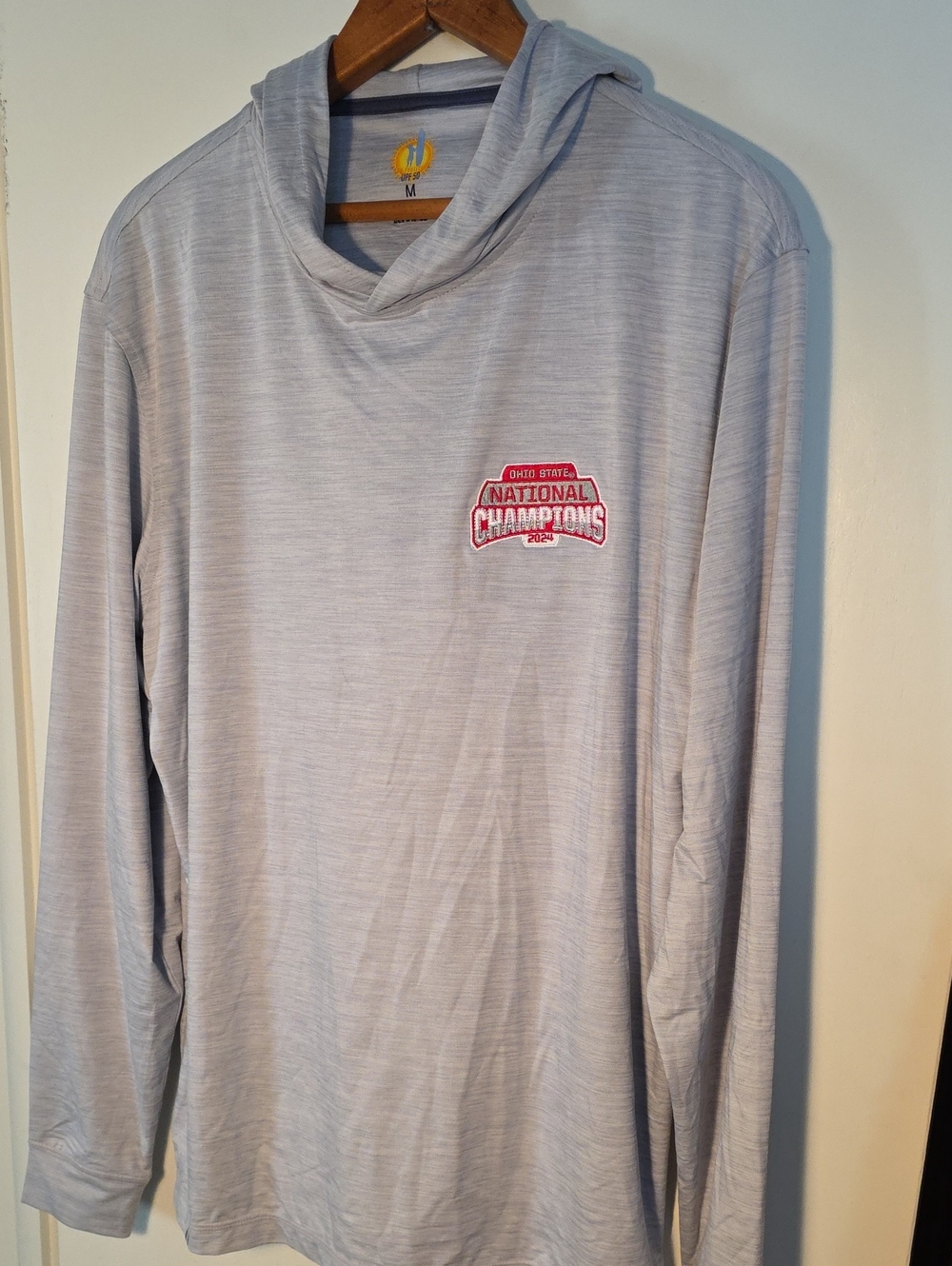 NWT johnnie O Ohio State National Champions 2024 Light Gray Long-Sleeve Hoodie